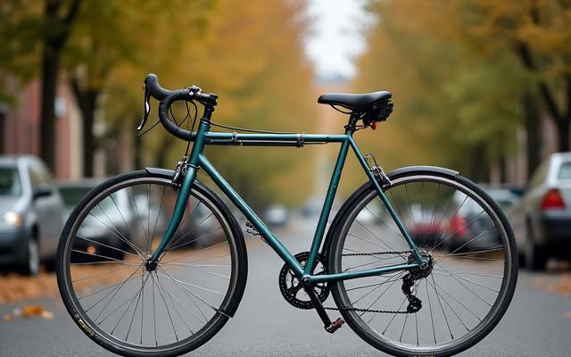 Traditional bicycle before conversion, parked in an urban Portland setting.